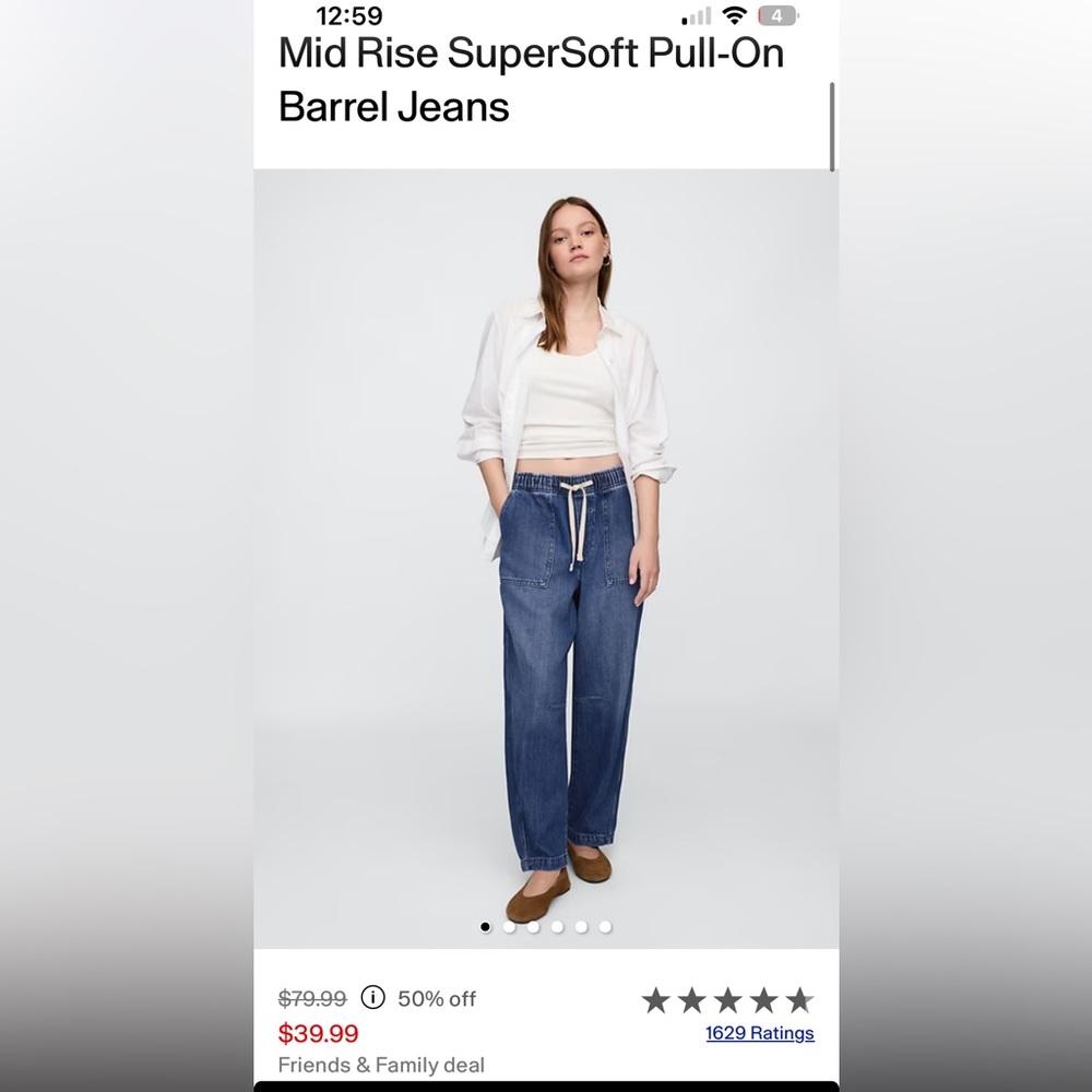 Size L Gap Barrell pull on jeans